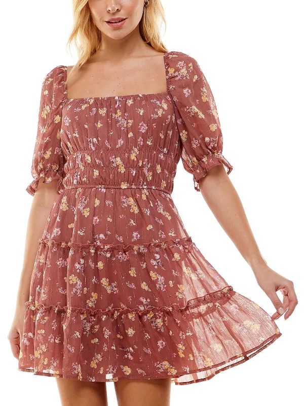 Price Cut casual day dressWomens Floral Mini Fit & Flare Dress