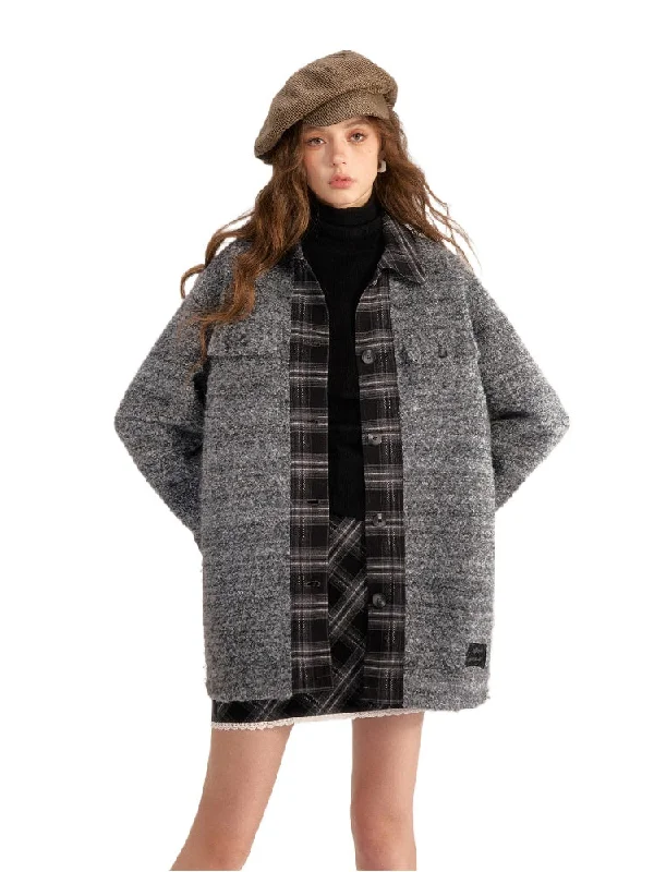 Clearance Items warm fleece jacketPlaid Patchwork Wool-Blend Coat
