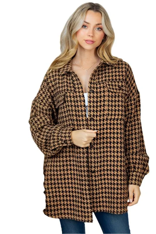 Referral Discount fitted bomber jacketLong Sleeve Houndstooth Woven Jacket