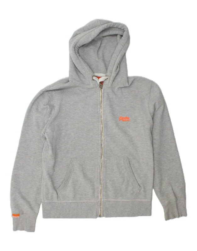 Hurry In SUPERDRY Mens Zip Hoodie Sweater 2XL Grey Cotton