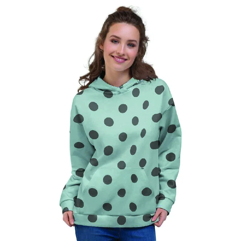 Clearance Items Aqua And Black Polka Dot Women's Hoodie