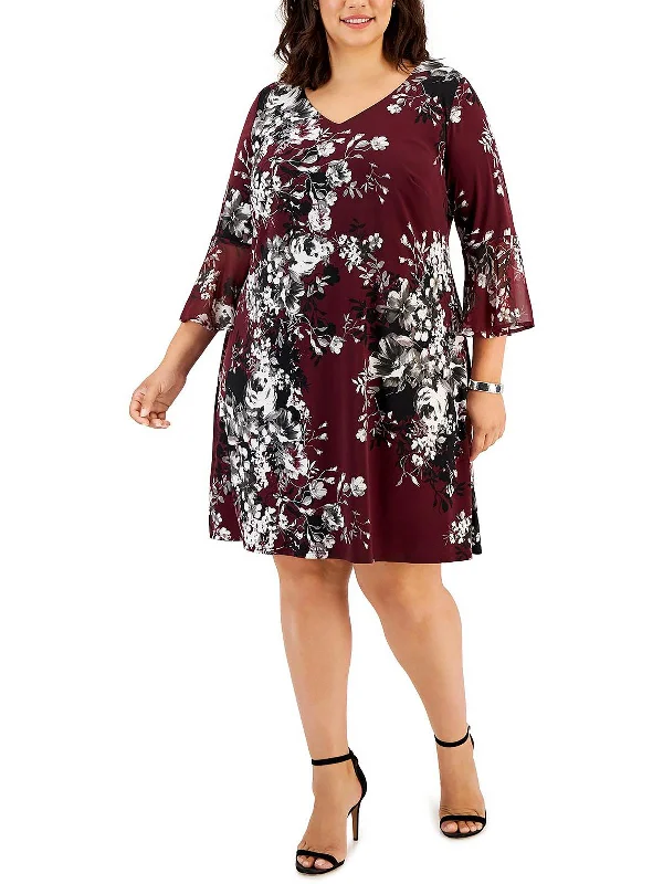 Seasonal Clearance bohemian dressPlus Womens Printed Mini Fit & Flare Dress