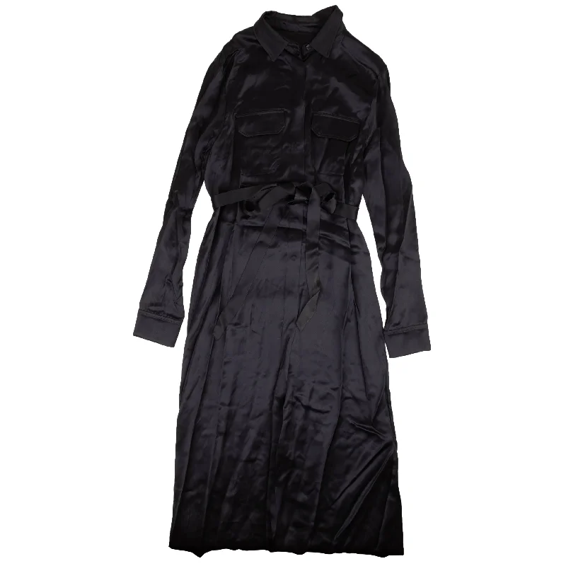 Sneak Peek Sale stylish dressNavy Blue Satin Button Down Shirt Dress