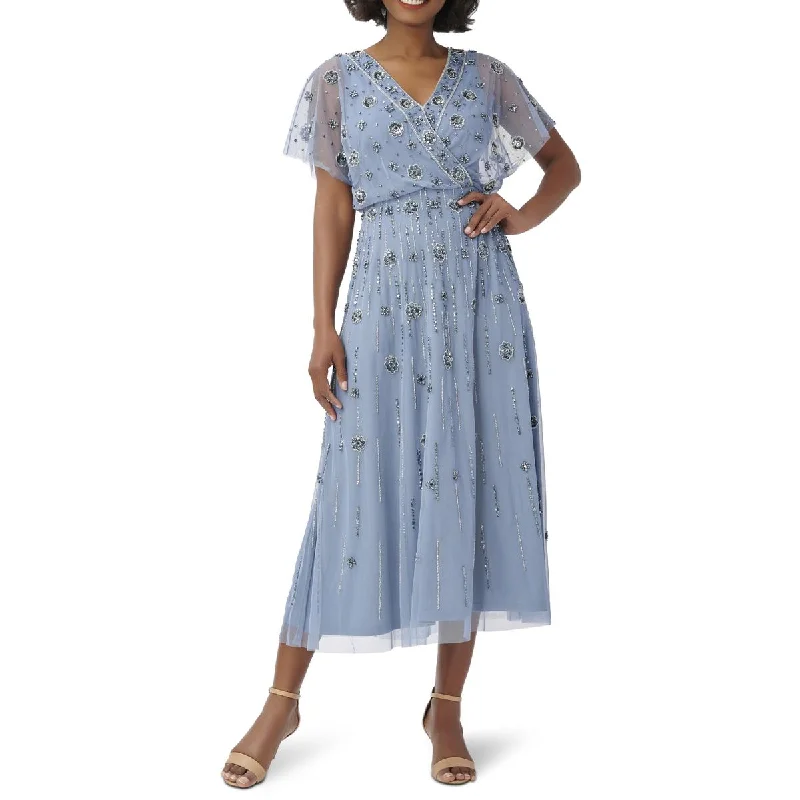 Mega Sale A-line dressAdrianna Papell Women's Mesh Embellished Short Sleeve V-Neck Midi Dress Mega Sale A-line dressAdrianna Papell Women's Mesh Embellished Short Sleeve V-Neck Midi Dress