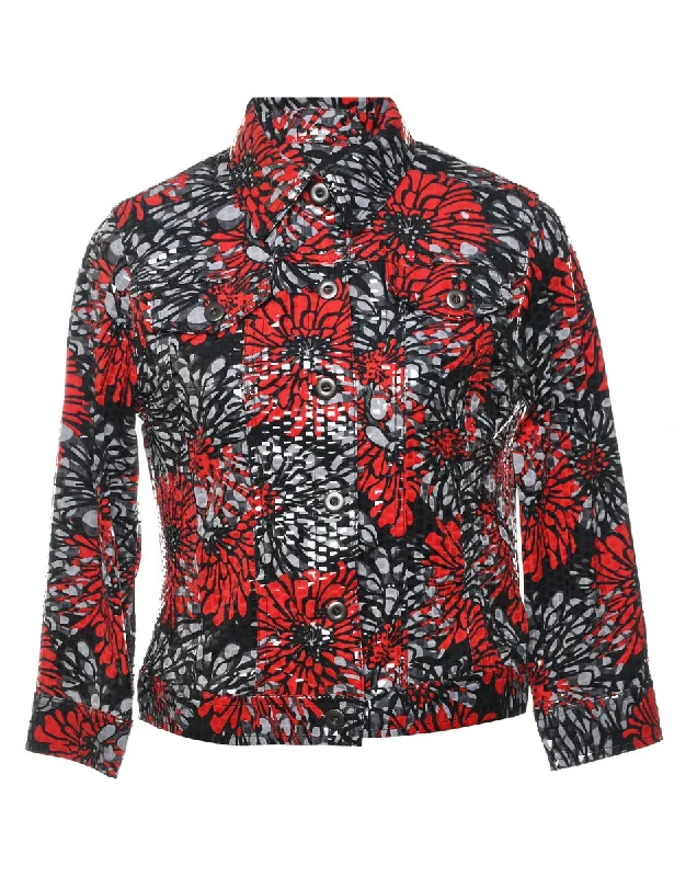Exclusive Offers soft fleece jacketFloral Pattern Red & Black Sparkly Evening Jacket - S Exclusive Offers soft fleece jacketFloral Pattern Red & Black Sparkly Evening Jacket - S