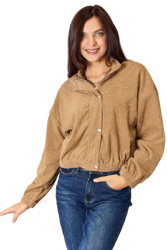 Discount Mania cool zip-up jacketDouble Take Long Sleeve Dropped Shoulder Jacket