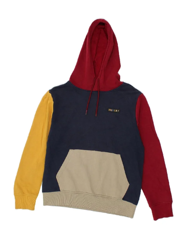 Amazing Deals HURLEY Mens Hoodie Jumper Small Multicoloured Colourblock Cotton