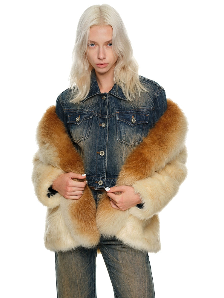Savings Galore trendy coat jacketGradient Fox Fur Waist-Cinched Jacket