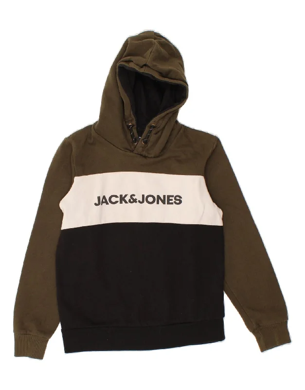 Deal Zone JACK & JONES Boys Graphic Hoodie Jumper 11-12 Years Khaki Colourblock
