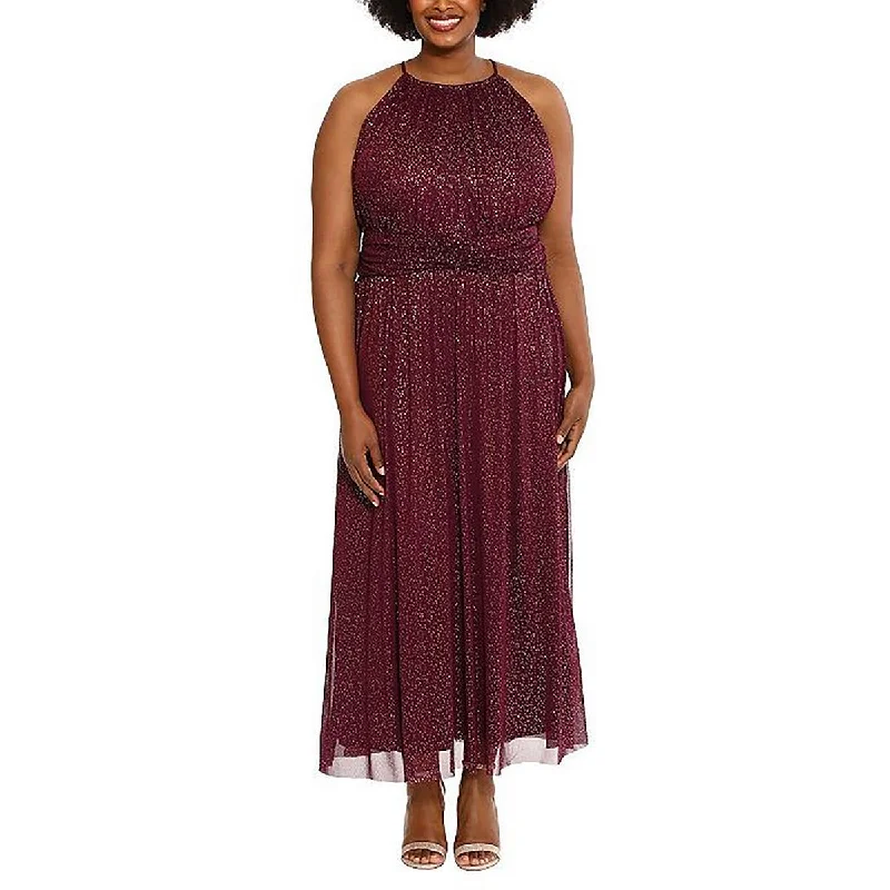 Price Rollback pleated dressLondon Times Womens Plus Glitter Halter Neck Evening Dress