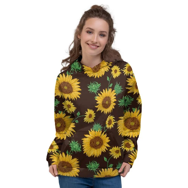 Clearance Event Black Sunflower Print Women's Hoodie