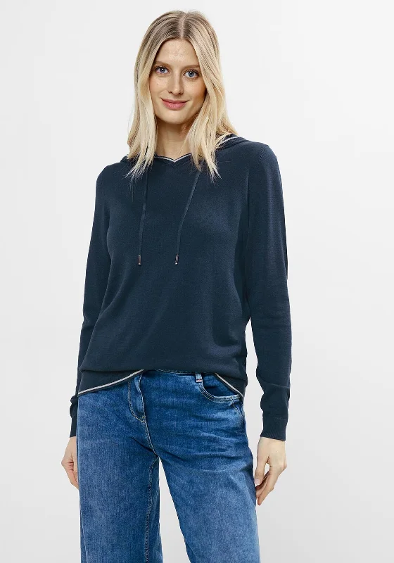 Amazing Deals trendy hooded sweatshirtCecil V Neck Knitted Hoodie, Navy
