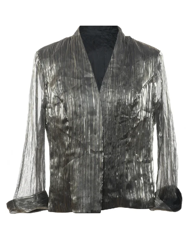 Unbeatable Prices fitted jacketClassic Silver Metallic Sheer Sleeved Evening Jacket - M