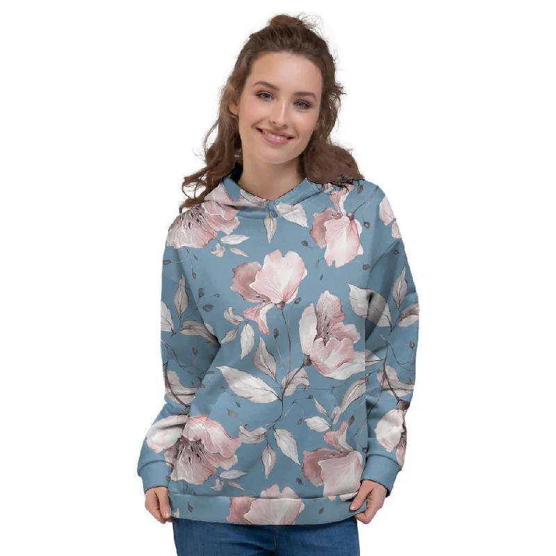 Price Cut Blue Vintage Floral Print Women's Hoodie
