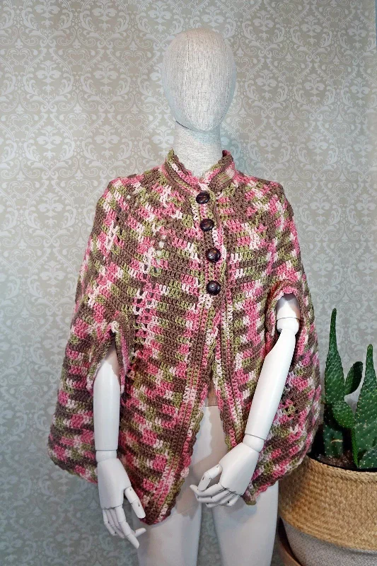 Blowout Sale leather style jacketVintage Marled Handknit Sweater Cape