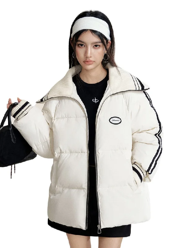 Instant Discount minimal style jacketLarge Lapel Contrast-Color Cotton Padded Jacket