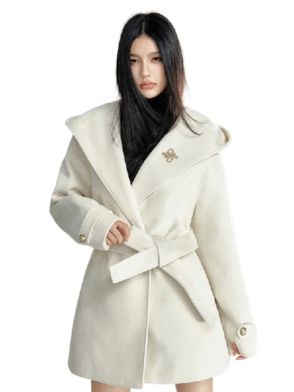 Daily Specials stylish trench jacketOff-white & Black Wool Hooded Single-Breasted Coat Daily Specials stylish trench jacketOff-white & Black Wool Hooded Single-Breasted Coat