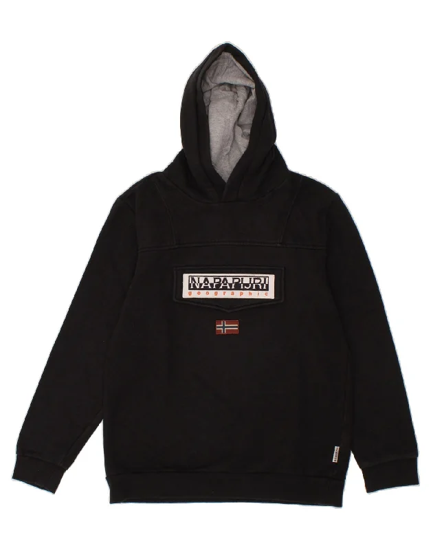 Daily Deals NAPAPIJRI Boys Graphic Hoodie Jumper 13-14 Years Black Cotton