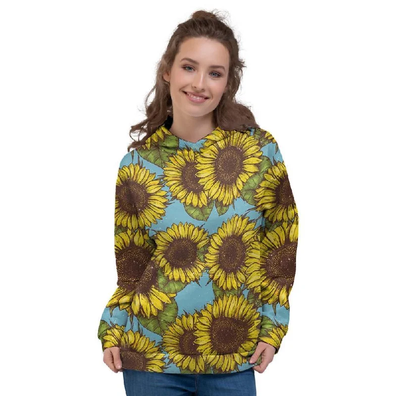 Unmissable Offer Blue Sunflower Print Women's Hoodie