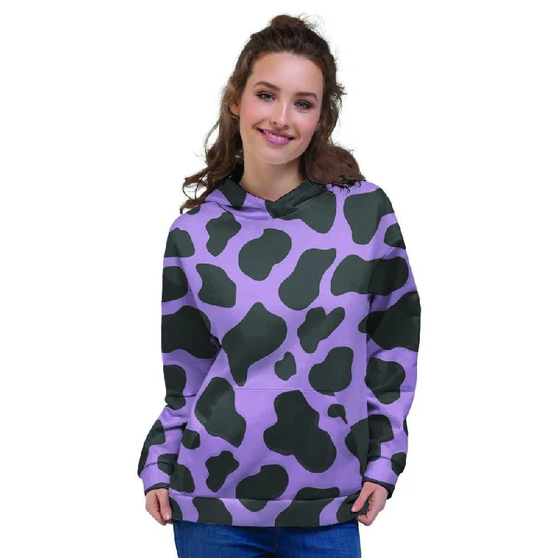 Hurry In Black And Purple Cow Print Women's Hoodie