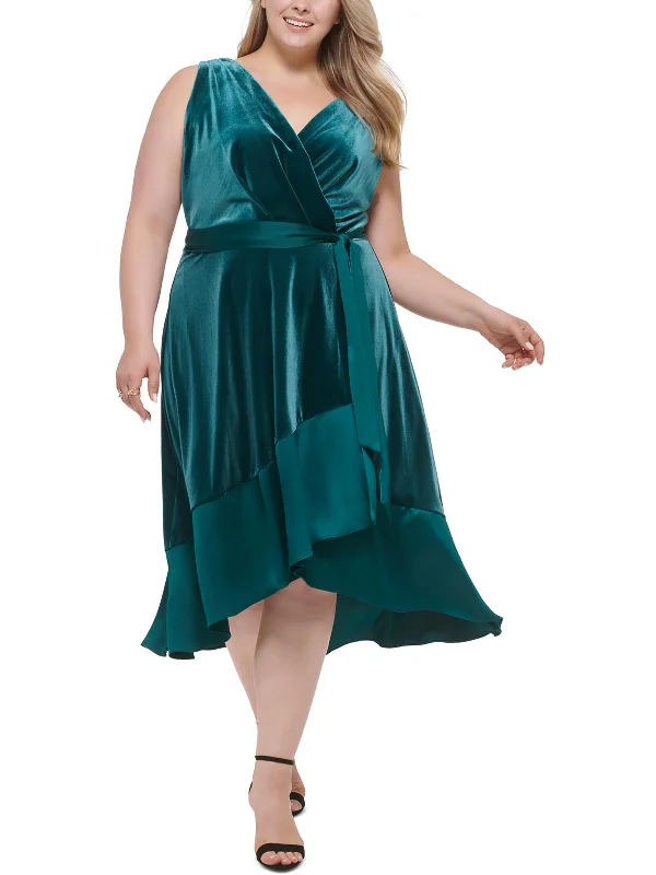 Mega Sale chic slip dressPlus Womens Velvet Sleeveless Midi Dress