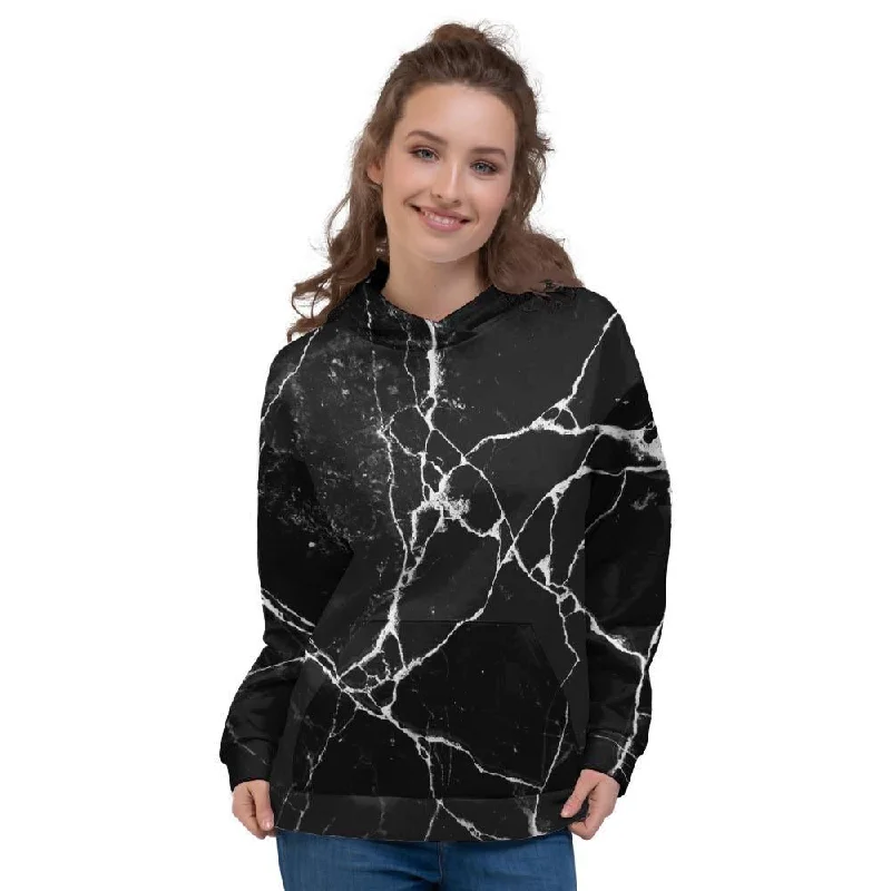 Overstock Sale Black Cracked Marble Women's Hoodie