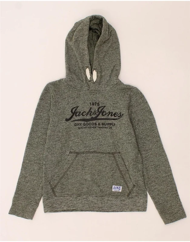 Customer Appreciation Sale JACK & JONES Boys Graphic Hoodie Jumper 9-10 Years Green Flecked Polyester