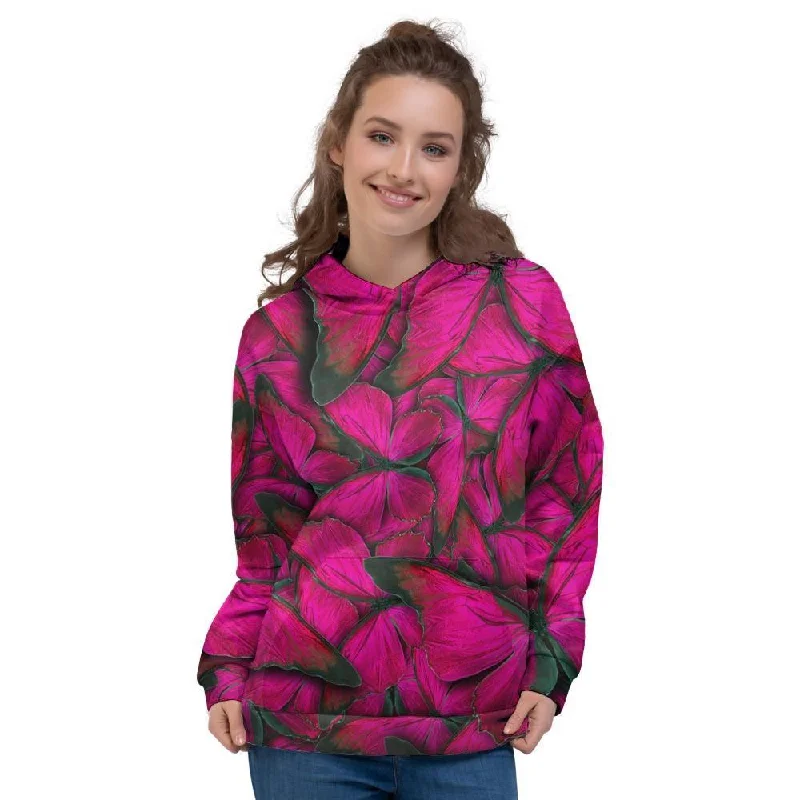Friends and Family Sale Black Pink Butterfly Print Women's Hoodie