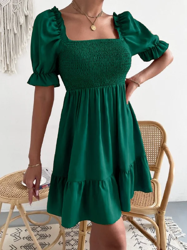 Don’t Miss Out casual summer dressSmocked Square Neck Short Sleeve Dress
