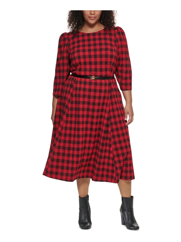 Savings Bonanza floral wrap dressPlus Womens Buffalo Check 3/4 Sleeves Fit & Flare Dress Savings Bonanza floral wrap dressPlus Womens Buffalo Check 3/4 Sleeves Fit & Flare Dress