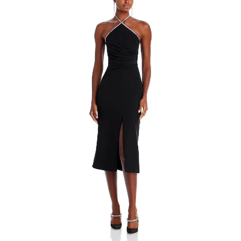 Bargain Blast satin midi dressHalston Womens Piper Embellished Midi Cocktail And Party Dress