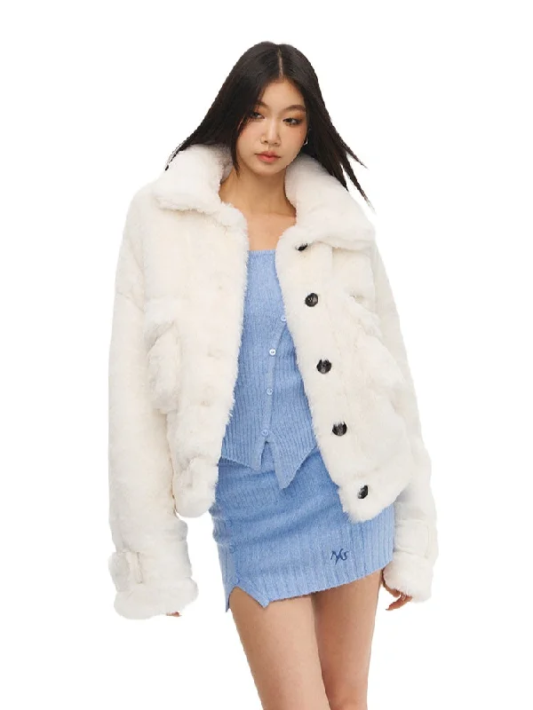 Lowest Price classic bomber jacketLoose Fit Casual Faux Fur Jacket