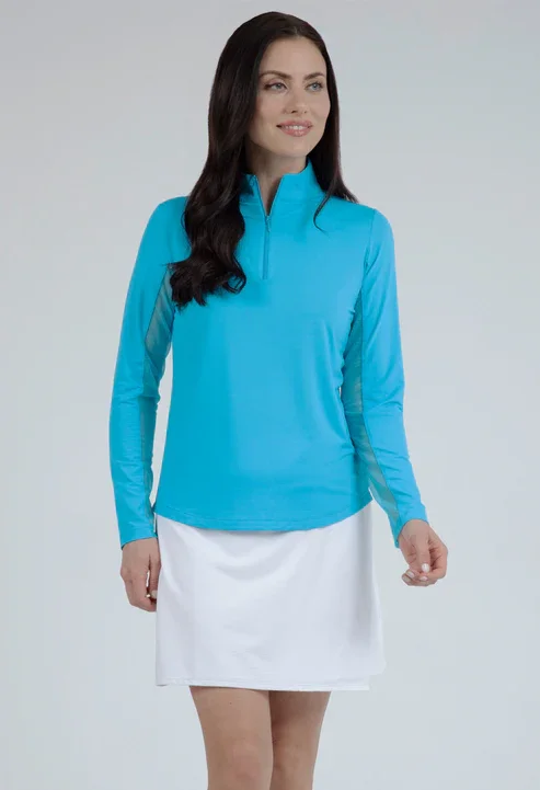 Super Savings modern jacketIBKUL Women's Long Sleeve Mock Neck 1/4 Zip Top- Turquoise