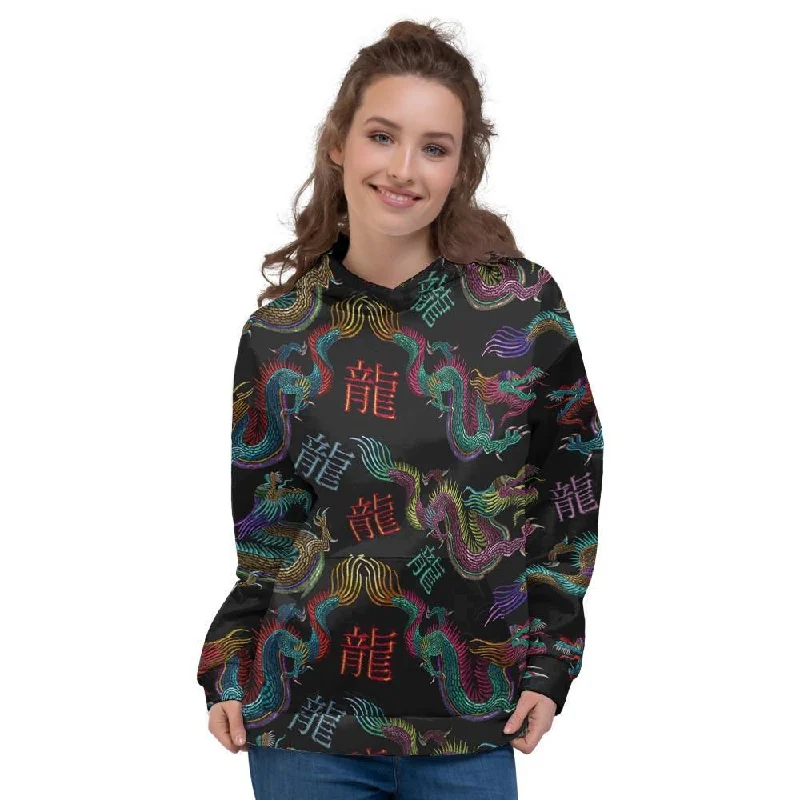 Doorbuster Deal Chinese Dragon Character Print Women's Hoodie