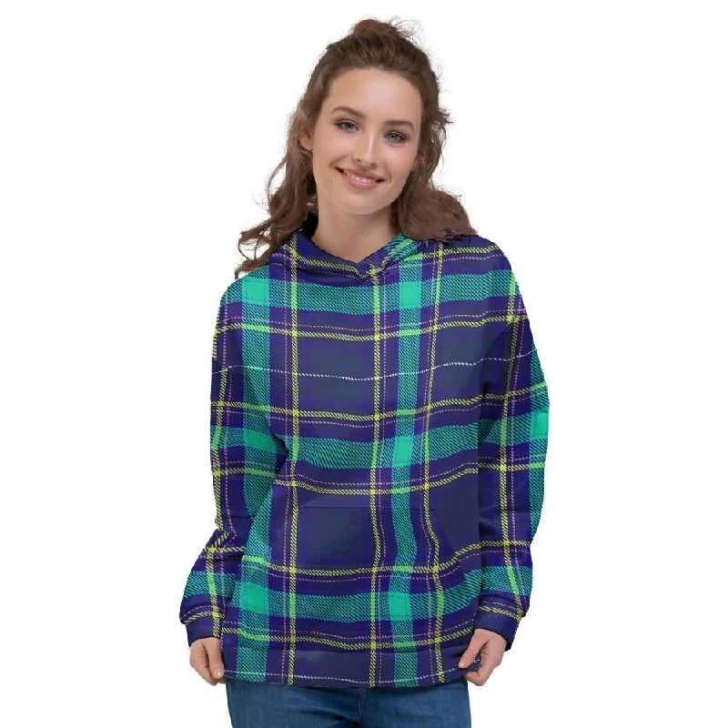 Bargain Prices Blue Plaid Tartan Print Women's Hoodie