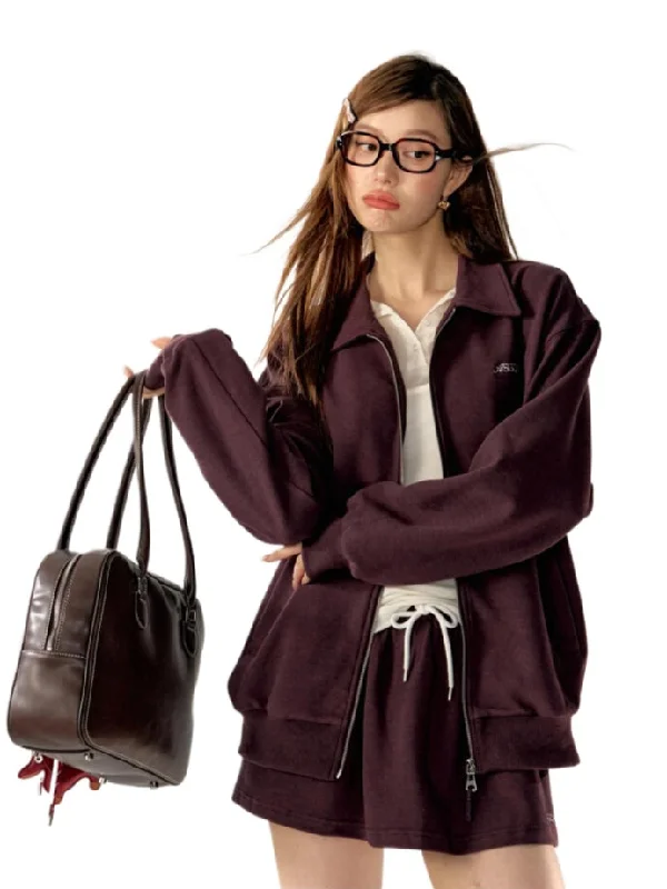 Price Break casual jacketSports Embroidered Polo Collar Jacket & Shorts Set