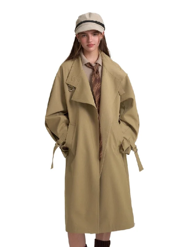 Season Finale Sale fashionable utility jacketFloral-Trim Oversized/Vintage Casual Trench Coat