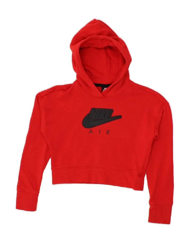Unmissable Offer NIKE Girls Graphic Standard Fit Hoodie Jumper 10-11 Years Medium Red
