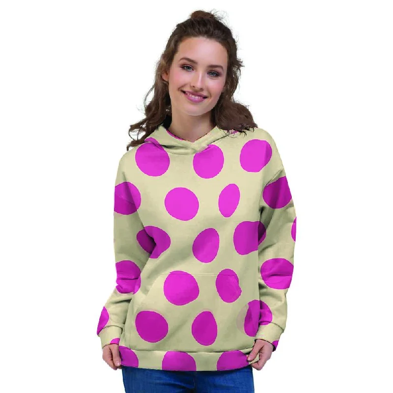 Take Advantage Cream And Pink Polka Dot Women's Hoodie