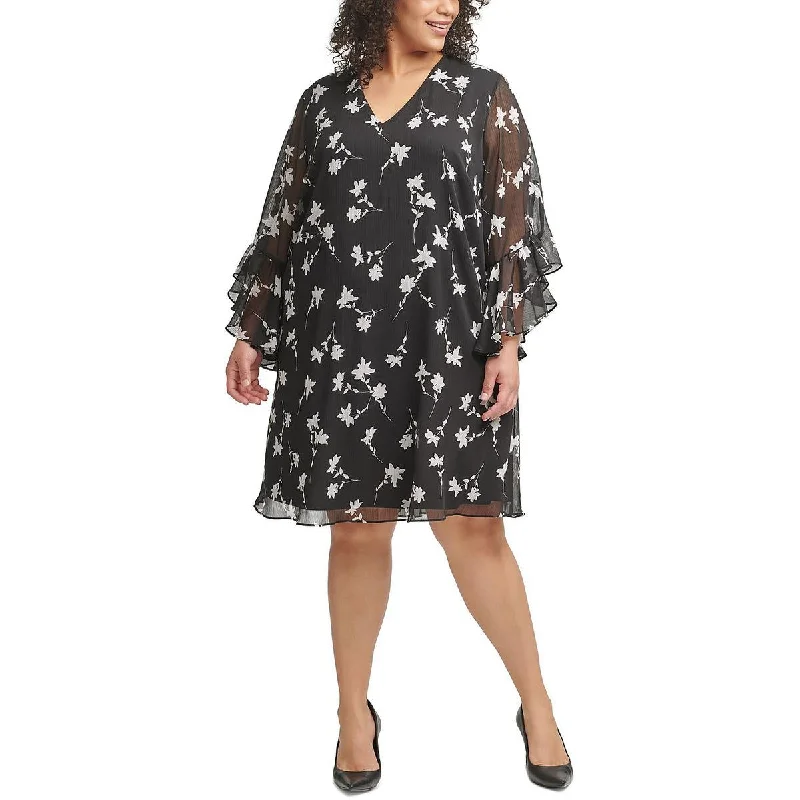 Weekend Deal party-ready dressCalvin Klein Womens Chiffon Knee Length Shift Dress