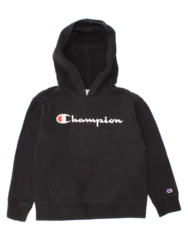 Super Savings CHAMPION Boys Graphic Hoodie Jumper 5-6 Years Small Black Cotton