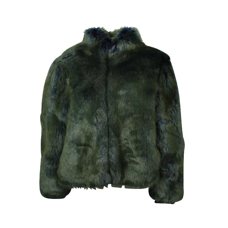 Best Bargains modern outdoor jacketECOPEL NAVY GREEN FAUX FUR COAT