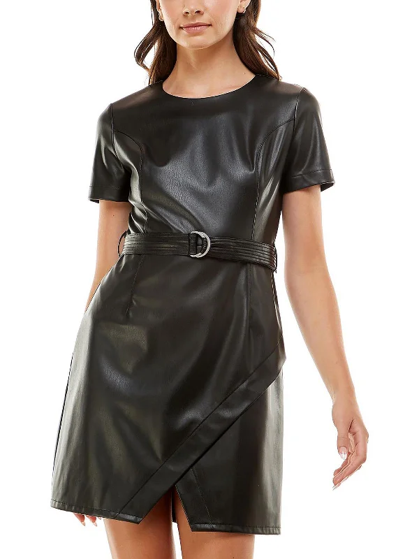 Discount Deals trendy dressJuniors Womens Faux Leather Short Mini Dress