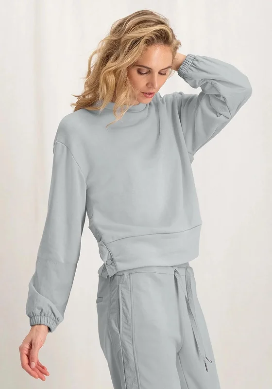 Unbeatable Prices fitted hoodieYaya Contrast Button Detail Sweatshirt, Harbour Mist Grey