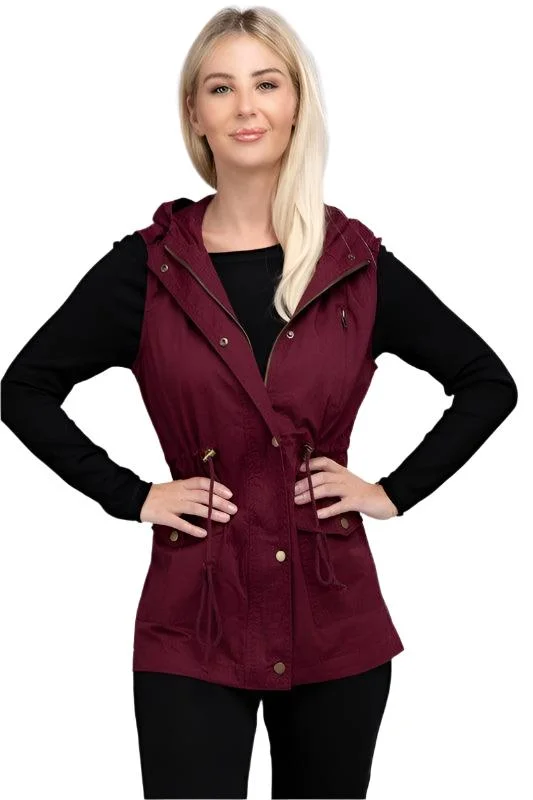 Super Sale lightweight puffer jacketDrawstring Waist Military Hoodie Vest