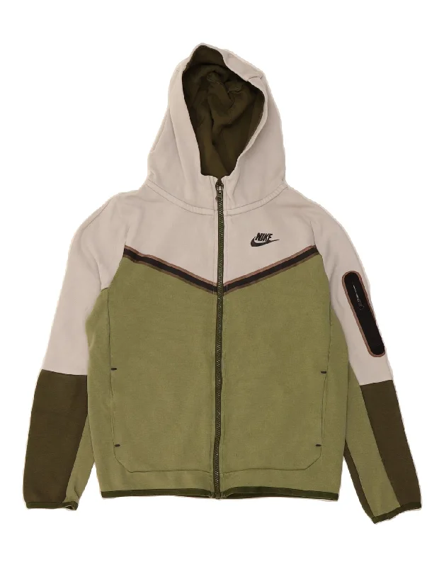 Huge Discounts NIKE Boys Zip Hoodie Sweater 12-13 Years Large Green Colourblock Cotton