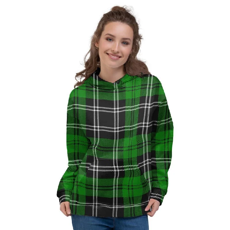 Savings Bonanza Green Plaid Tartan Print Women's Hoodie